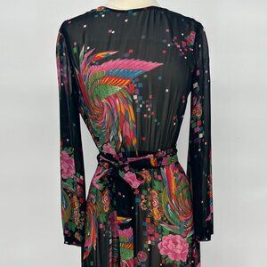 VINTAGE Malcolm Starr Black and Floral Rayon Sheer Dress